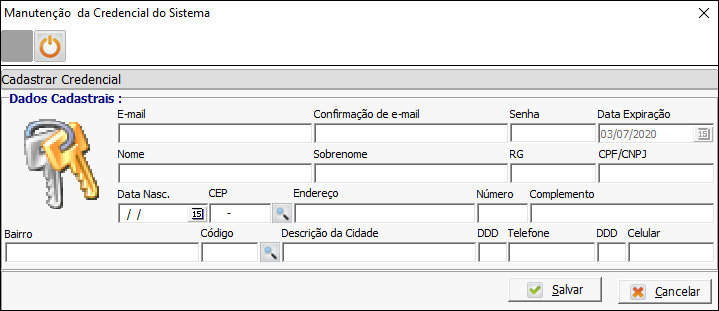 Tela de Cadastro Credencial