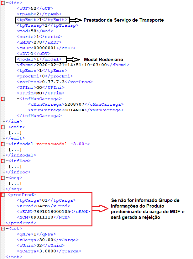 XML Rejeição 725 MDFe