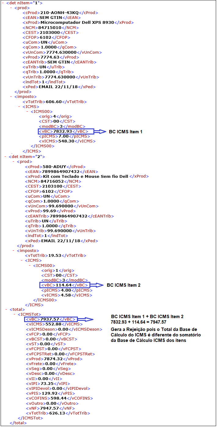 XML rejeição 531