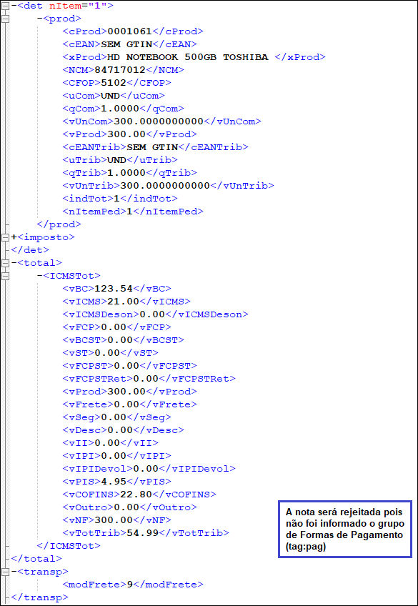 XML rejeição 769