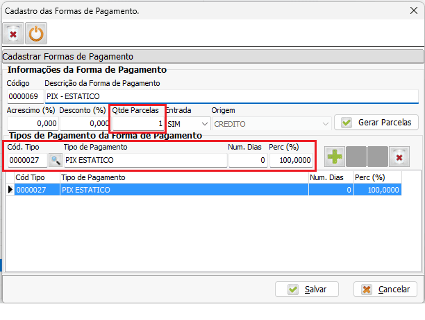 Configuração de forma de pagamento Pix no SAN